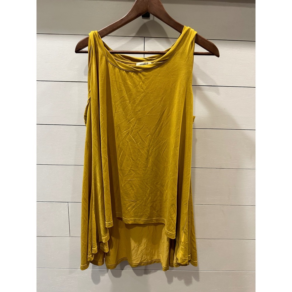 Umgee USA Mustard Yellow Sleeveless High Low Flowy Tank Top Womens Large
